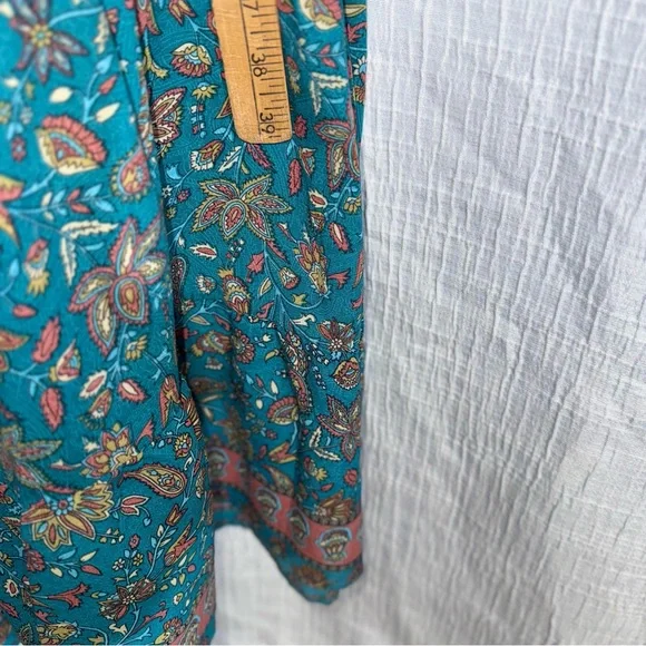 Boemo Maxi Dress –‎ Teal Floral Boho Prairie Style – Size medium petite - Picture 10 of 11